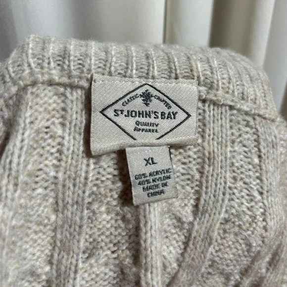 St. John's Bay Long Sleeve Cream/Beige Cable Knit Sweater Women's Size XL - Picture 5 of 6